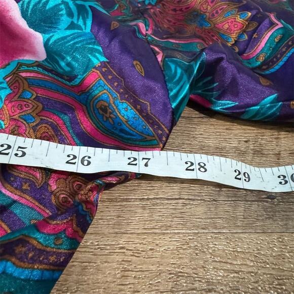 California Miss 1X VTG Floral Kimono Robe 80s/90s Teal Pink Roses Belted READ - Picture 7 of 8